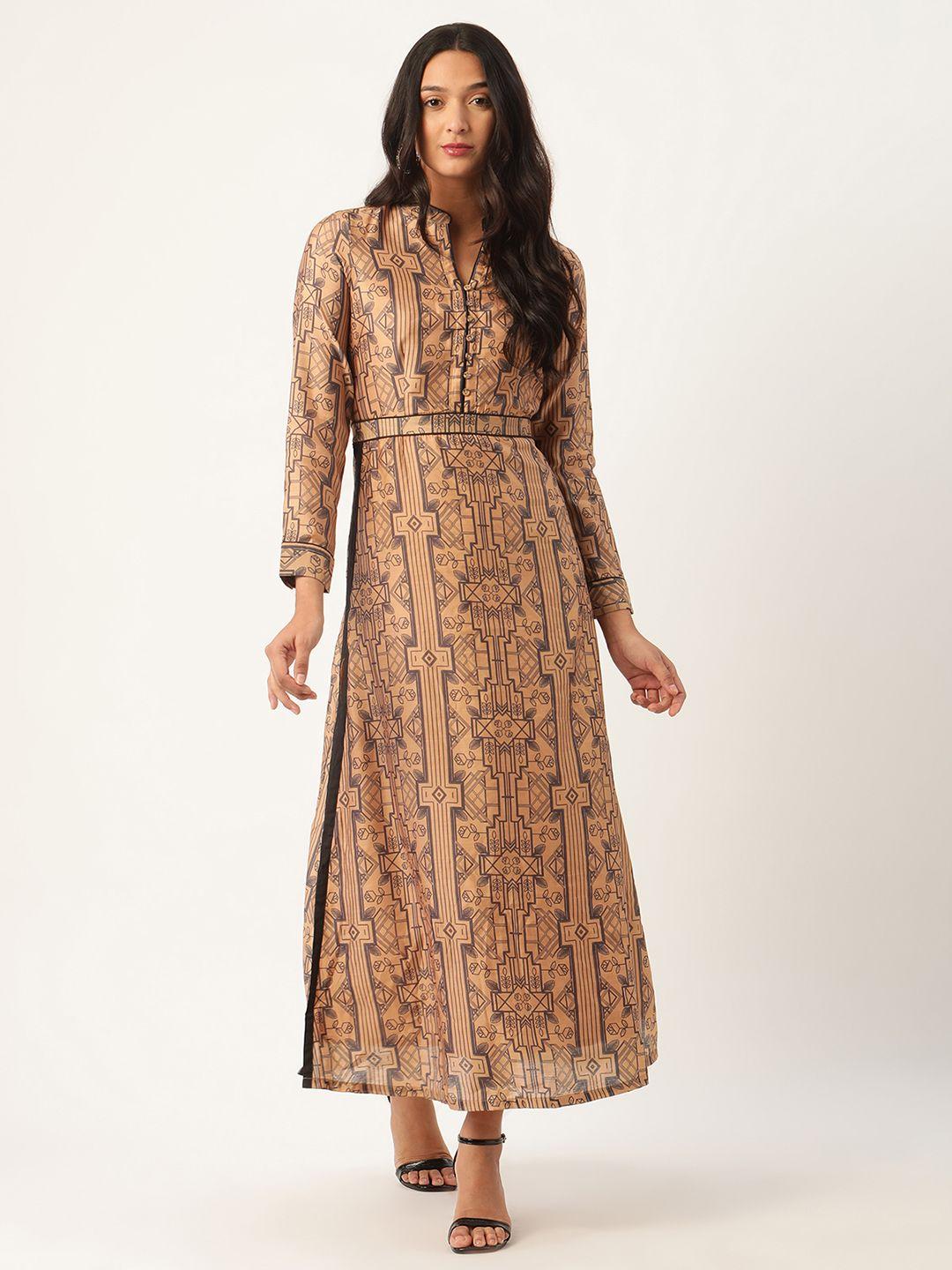 rooted women beige printed maxi dress