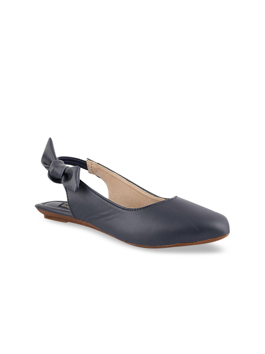 shoetopia women navy blue embellished mules with bows flats