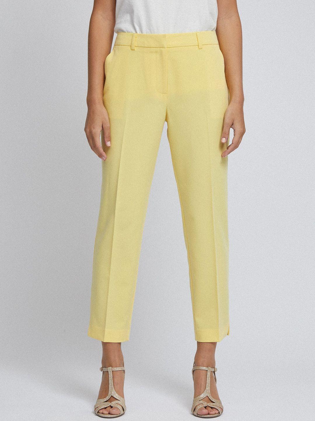 dorothy perkins women yellow petite regular fit solid regular trousers