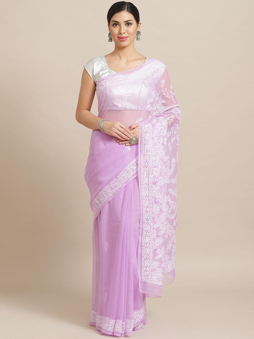 ada lavender & white chikankari hand embroidered saree