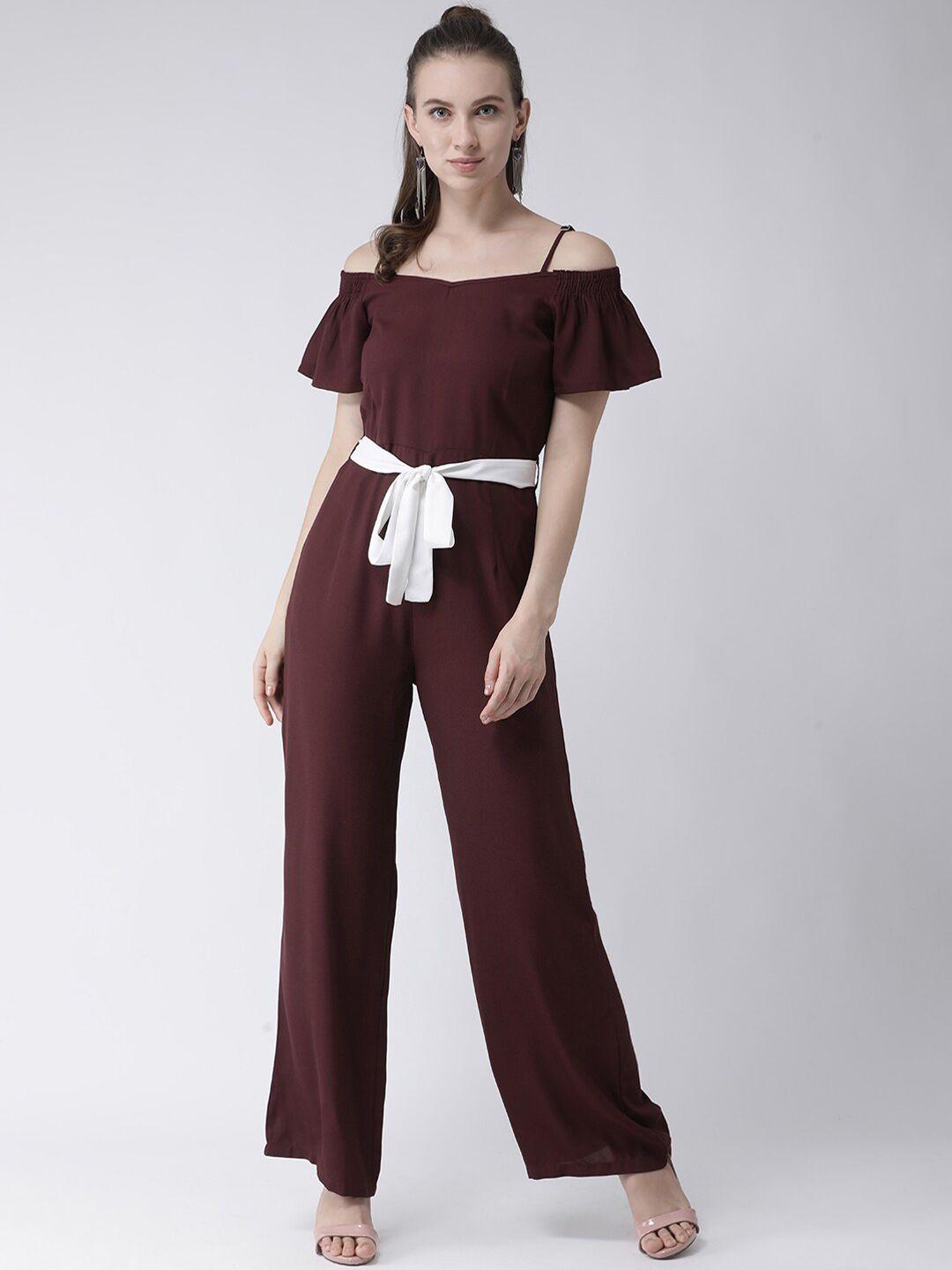 kassually women burgundy solid basic jumpsuit