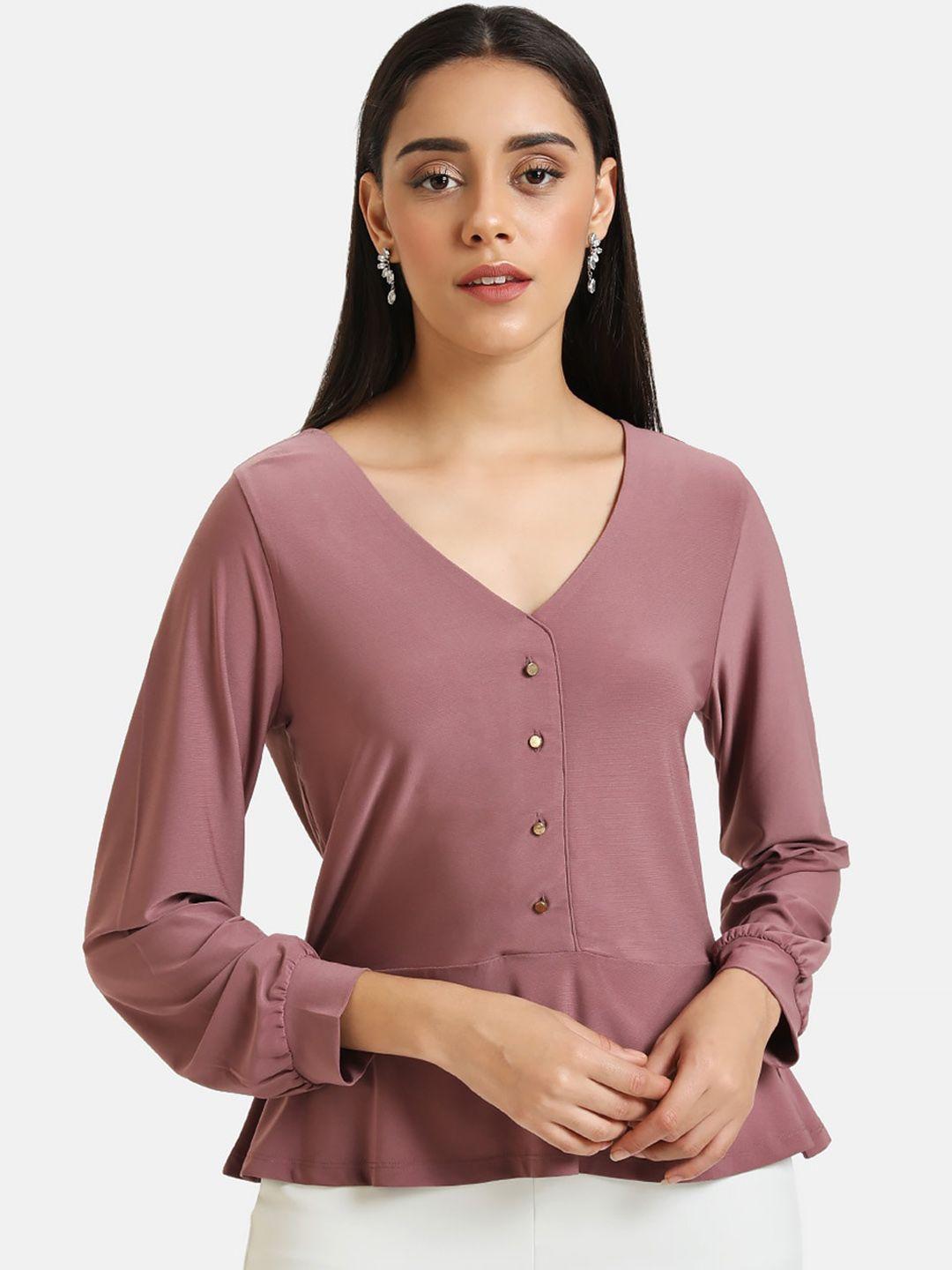 kazo women mauve solid peplum top