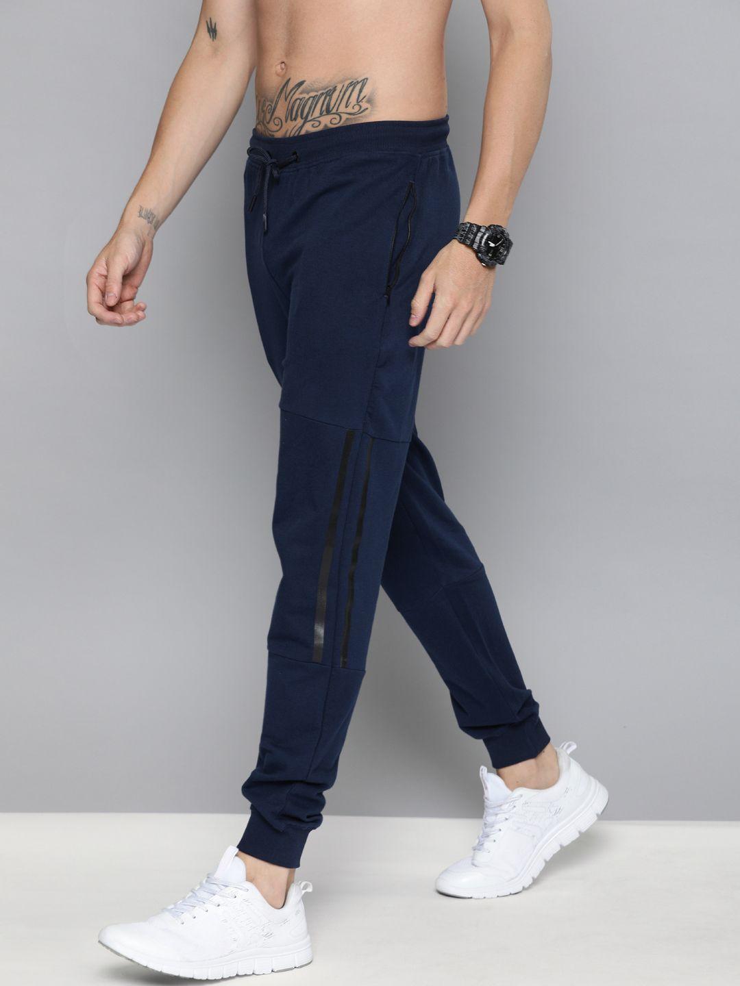 harvard men navy blue straight fit solid joggers with striped detail