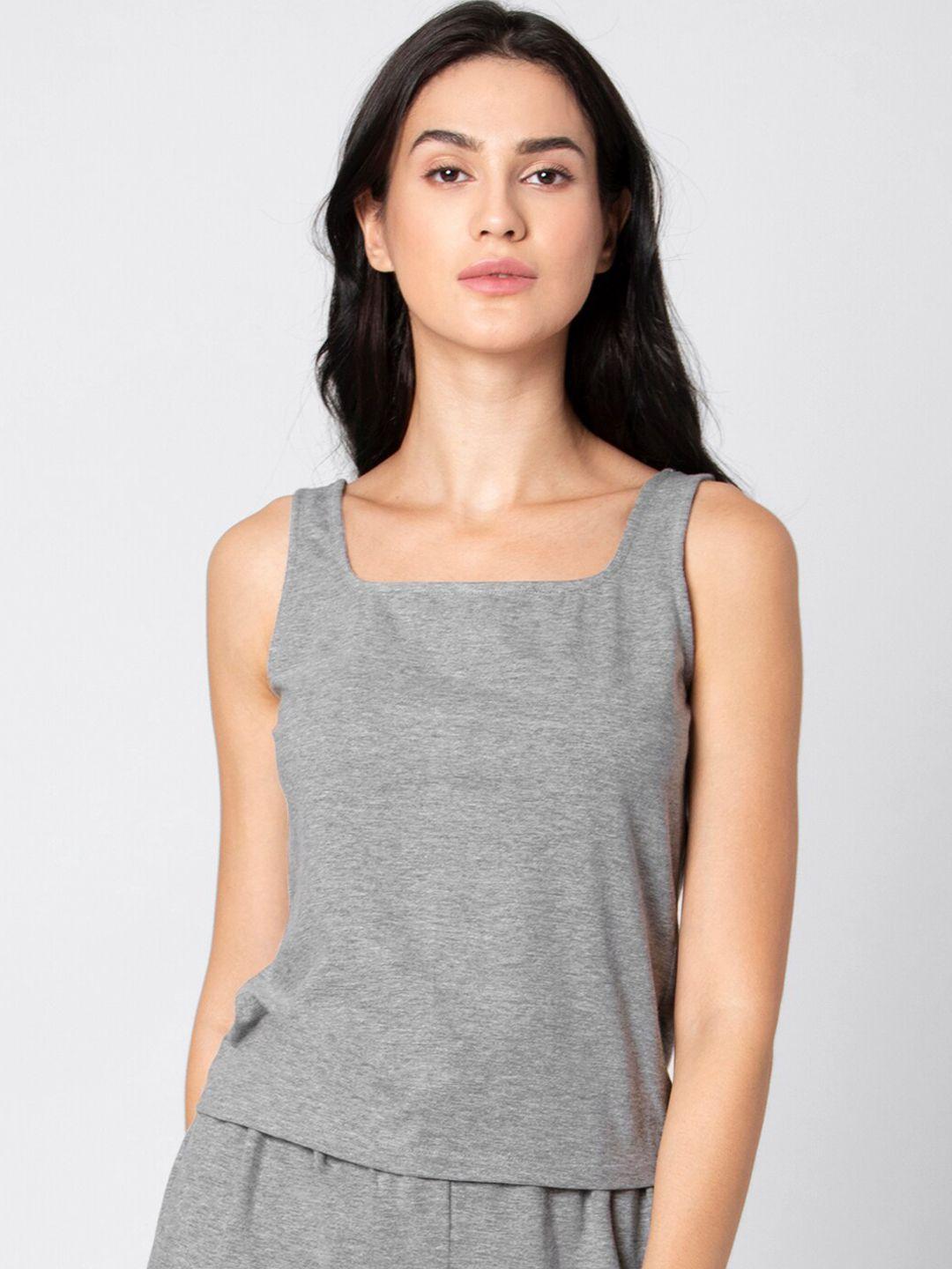 faballey women grey solid pure cotton top