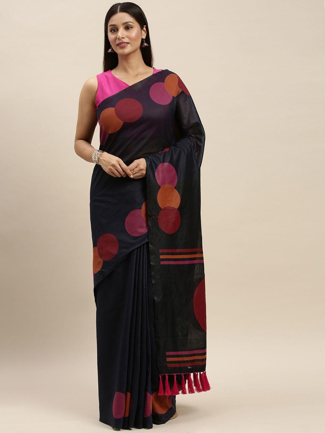 vastranand black linen blend solid banarasi saree