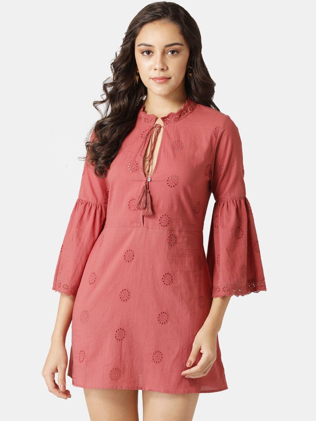 diva walk exclusive women rust red schiffli a-line dress