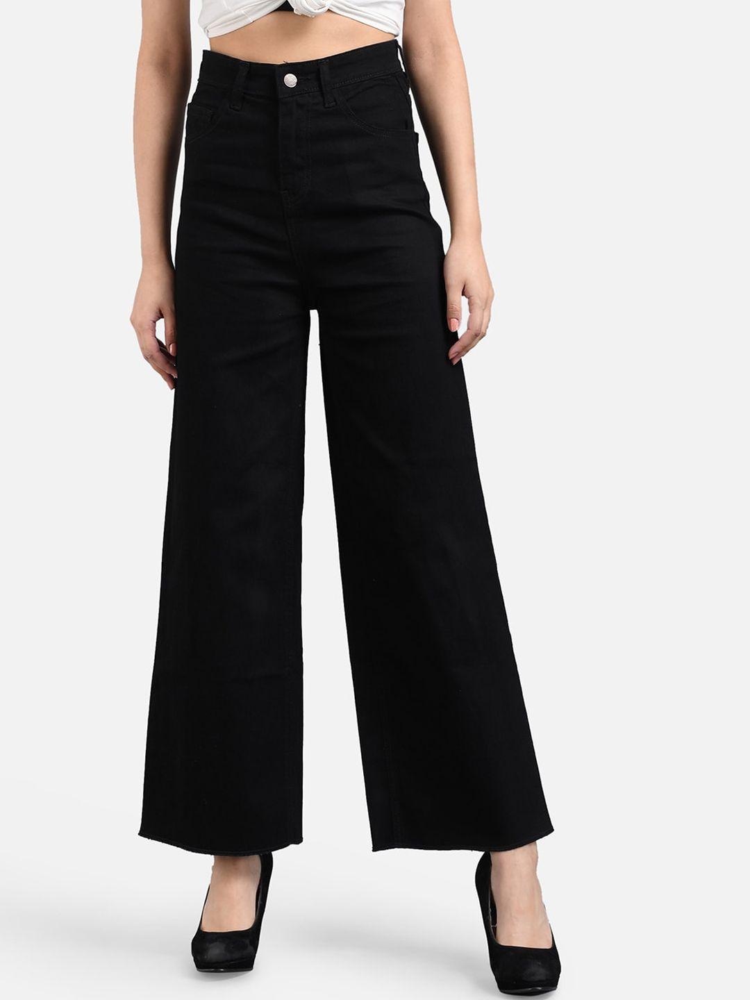 kotty women black wide leg high-rise clean look jeans