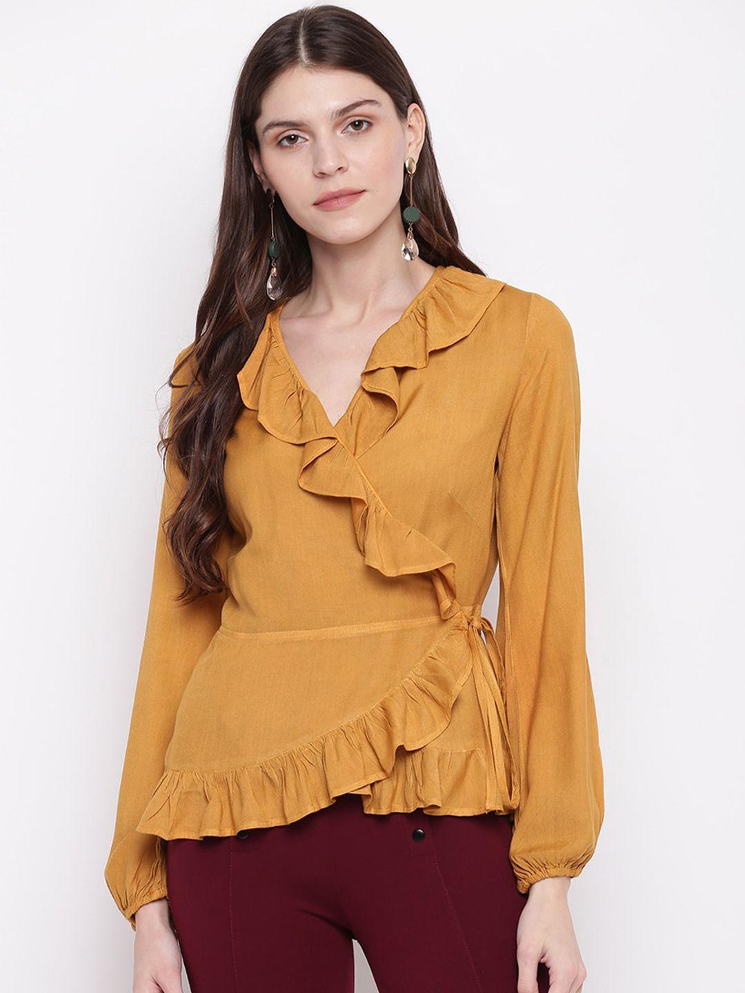 mayra women mustard solid wrap top