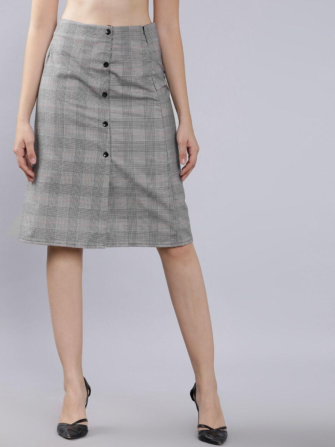 tokyo talkies women grey checked a-line skirt