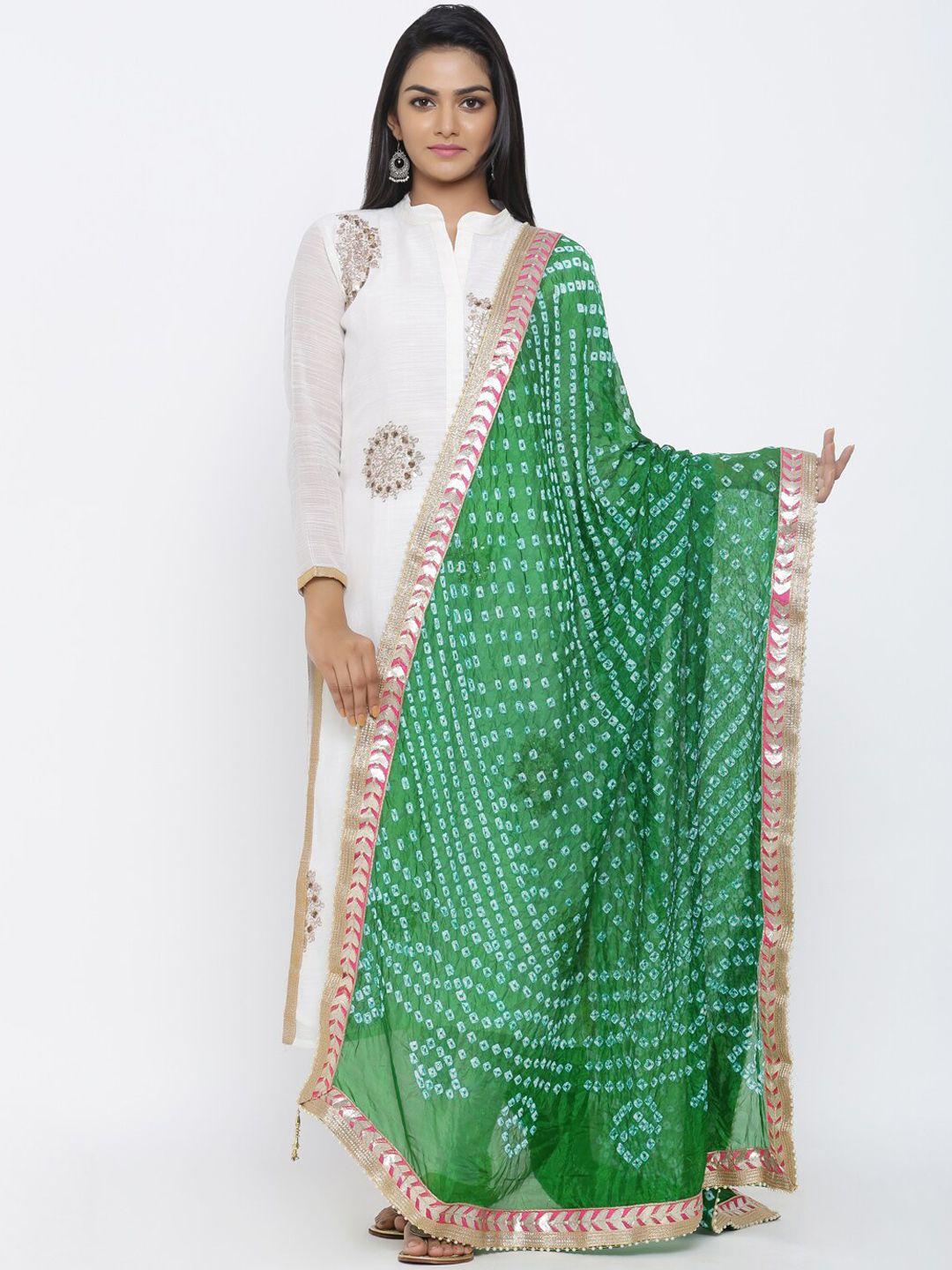 soundarya green & white bandhani printed dupatta