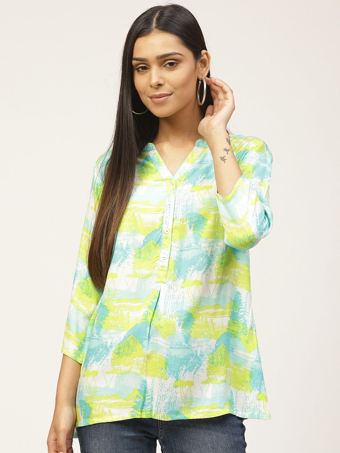 zizo by namrata bajaj women green & blue printed top