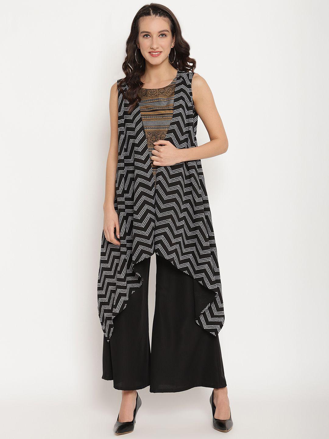 ahalyaa women black & white chevron print tunic