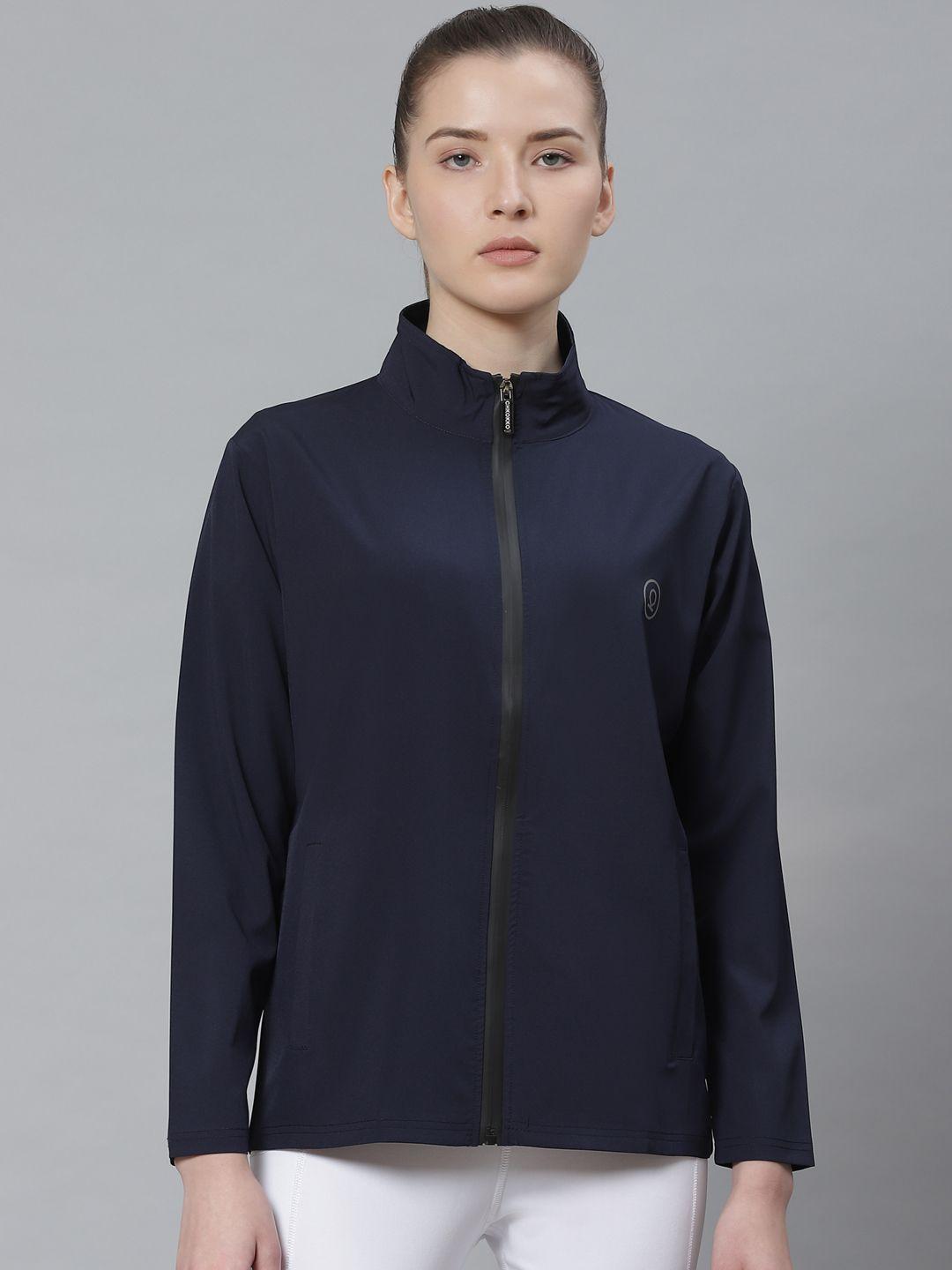 chkokko women navy blue solid running jacket