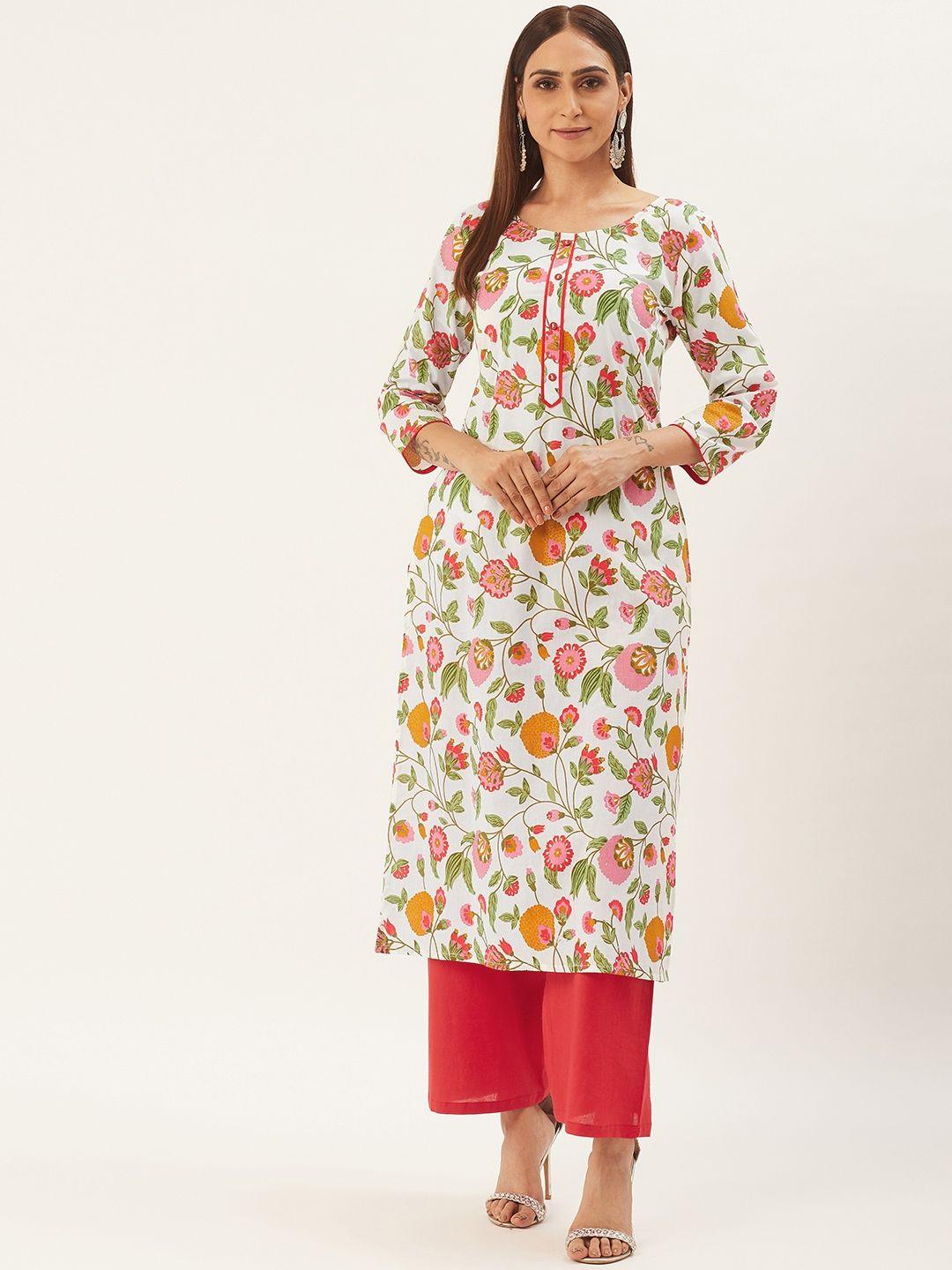 rangmayee women white & red printed kurta with palazzos