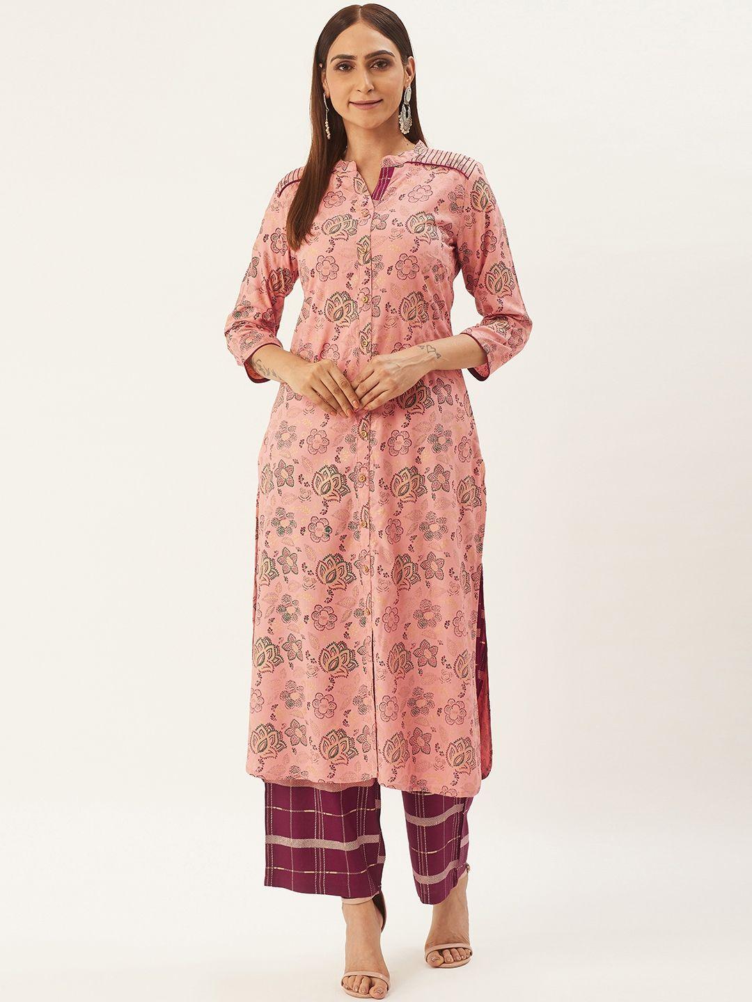 rangmayee women pink & burgundy printed kurta with palazzos