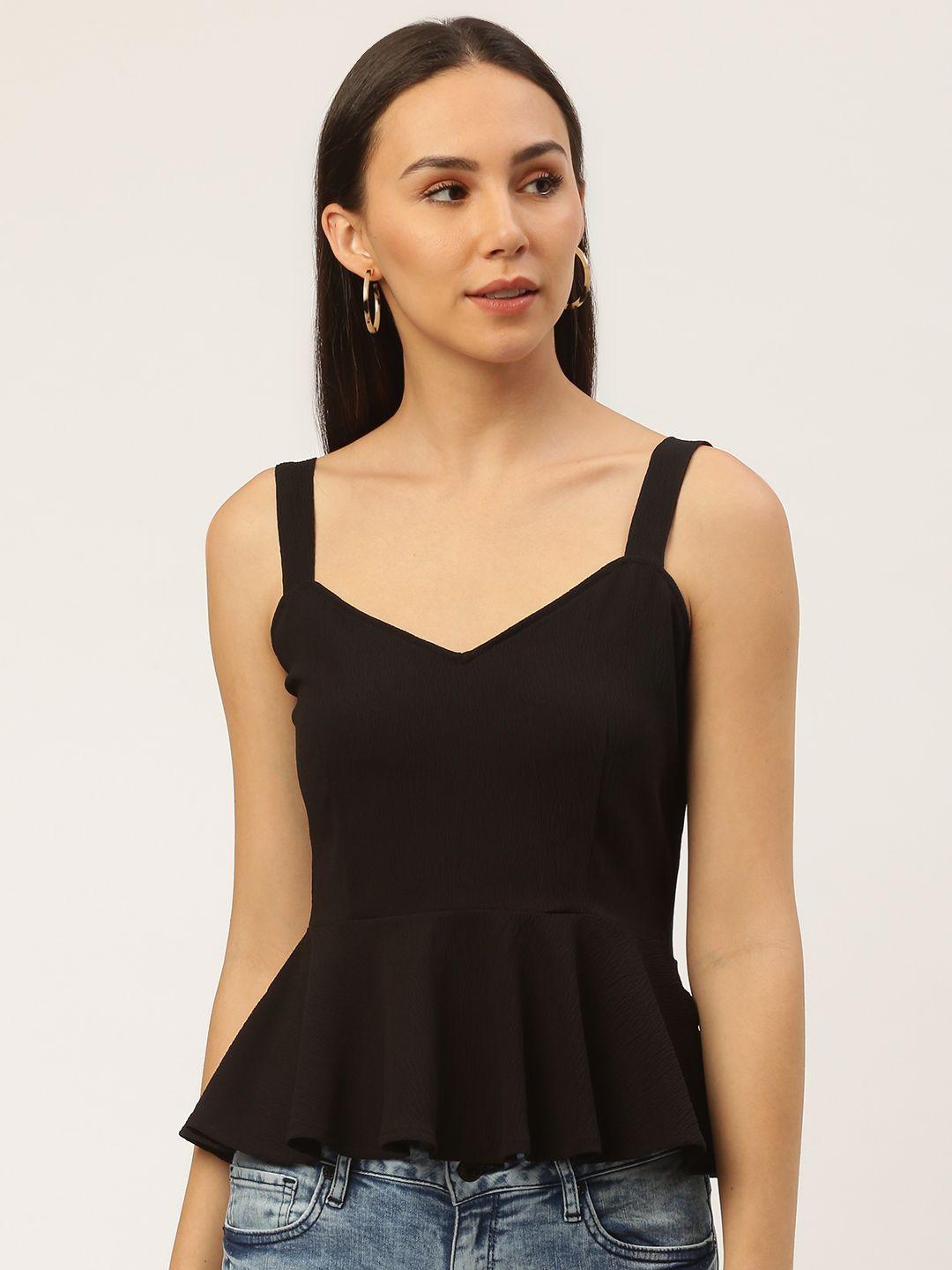 besiva women black solid peplum top