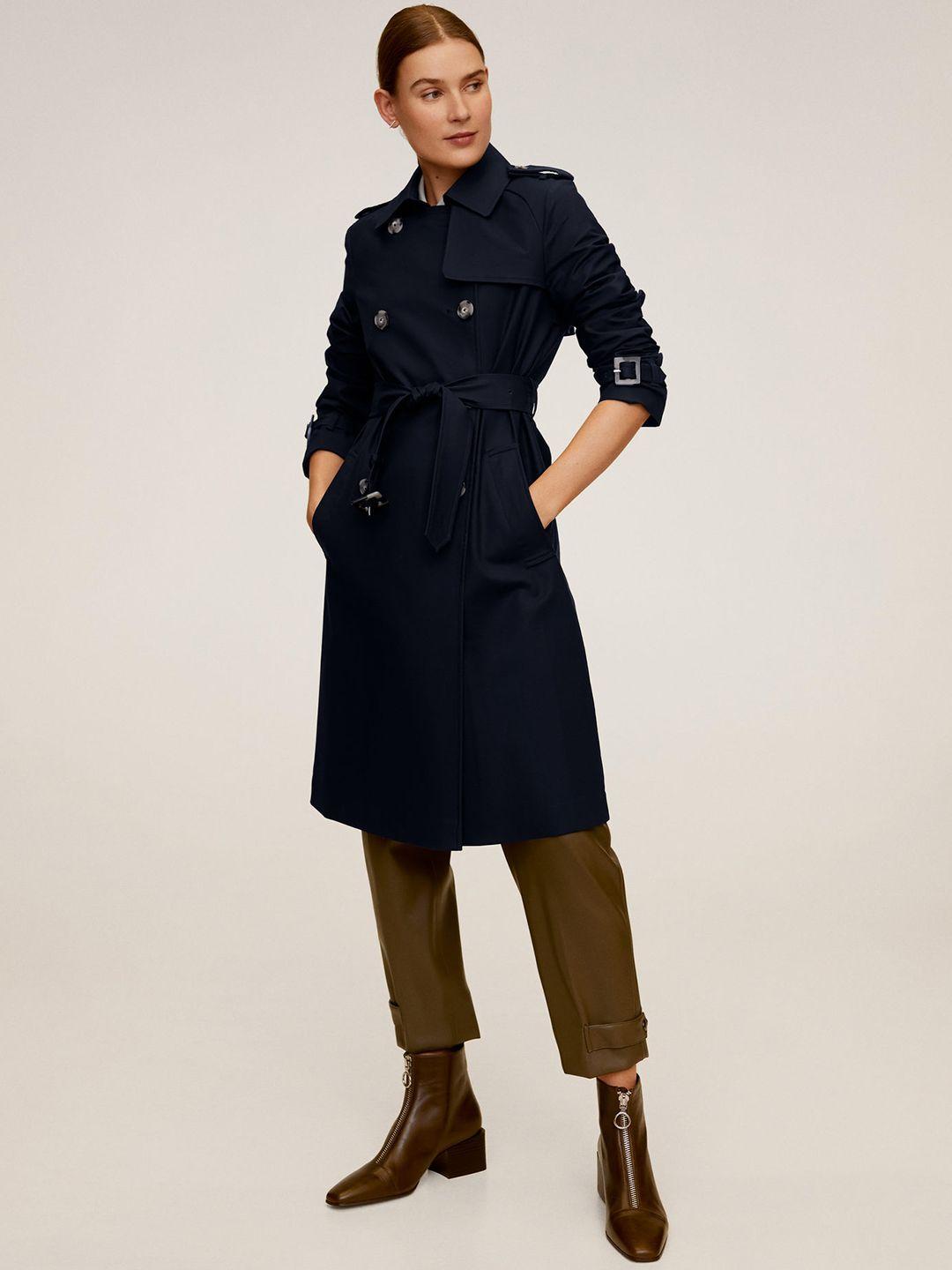 mango women navy blue solid trench coat