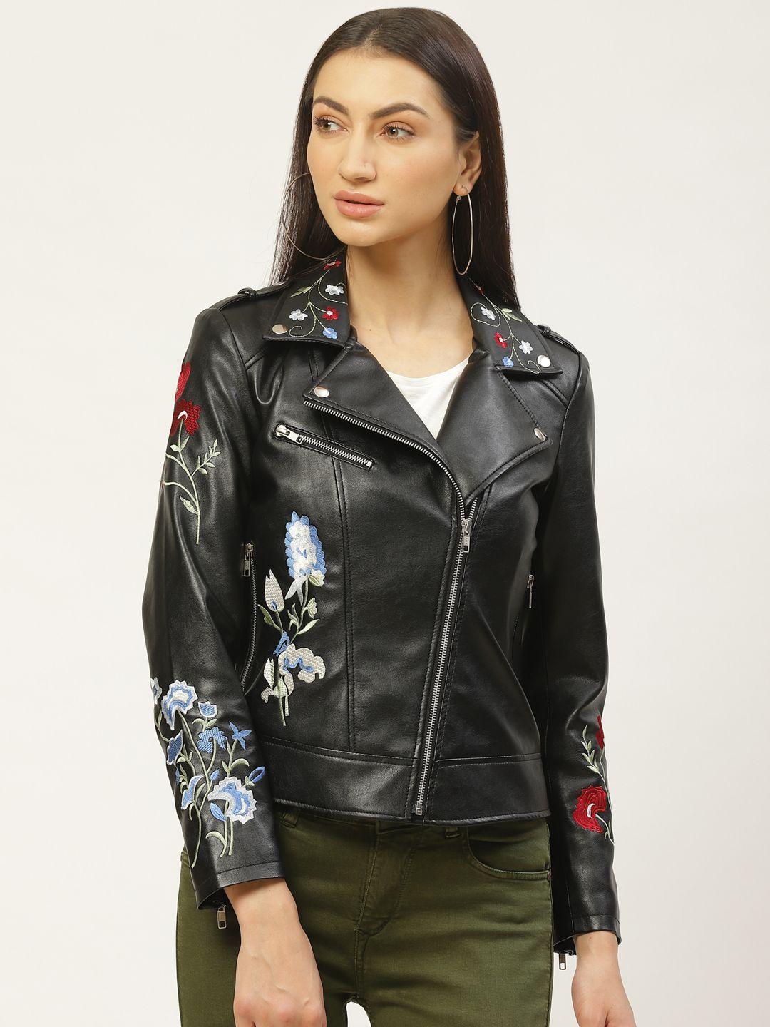 leather retail women black solid lightweight biker jacket