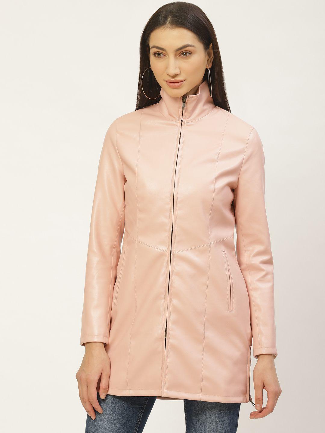 leather retail women peach-coloured solid lightweight longline tailored jacket