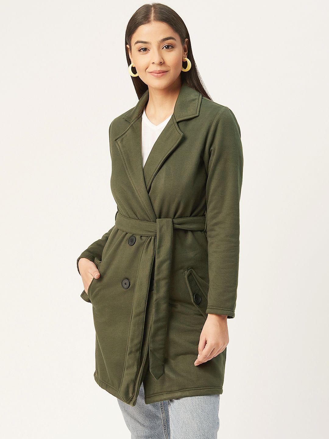 alsace lorraine paris women olive green solid double-breasted overcoat