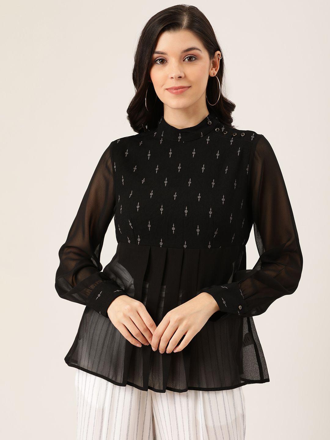 quiero women black printed pleated a-line top