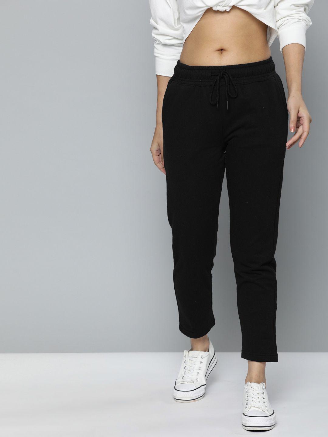 harvard women black solid cropped track pants