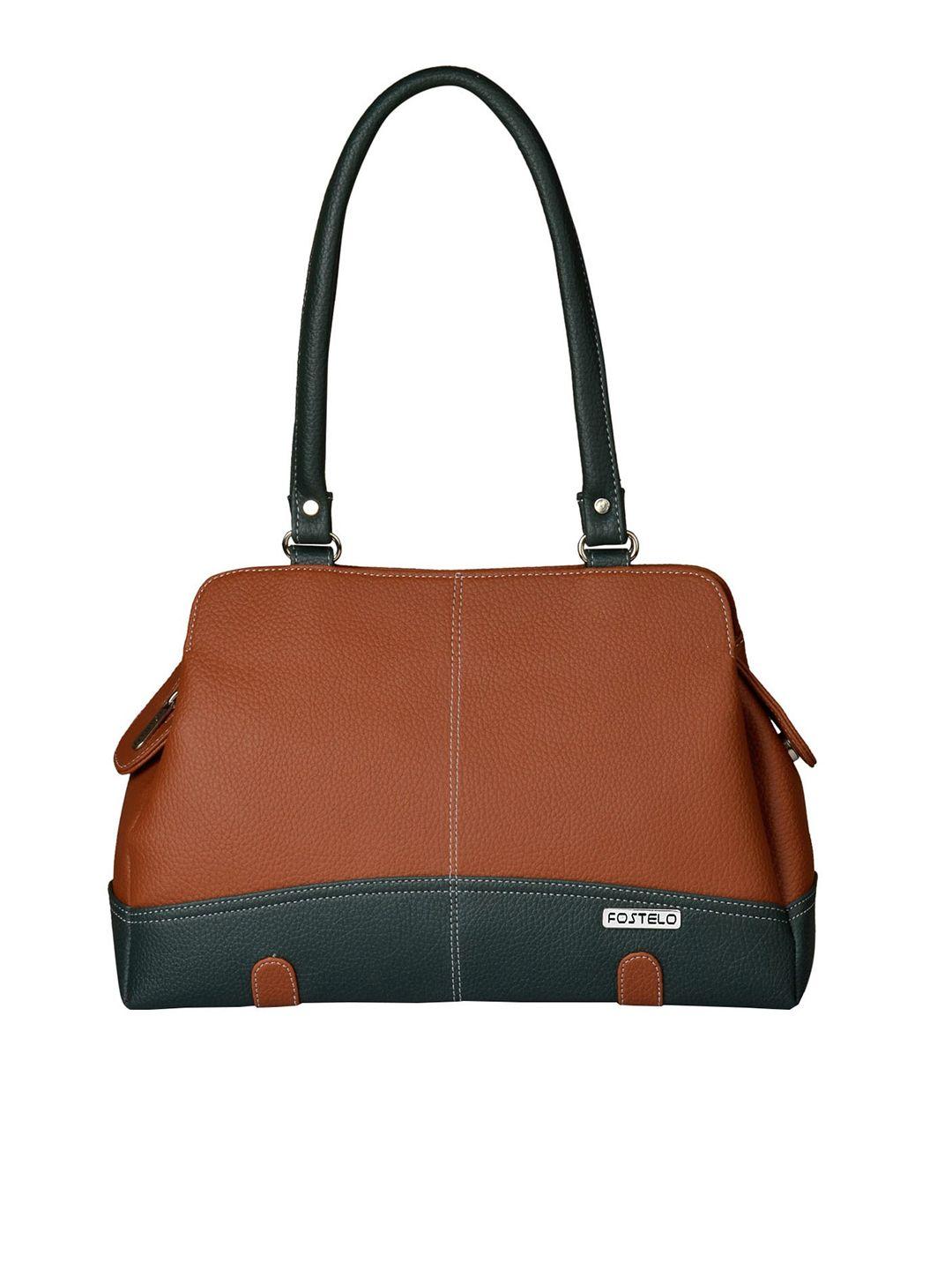 fostelo brown & green colourblocked shoulder bag