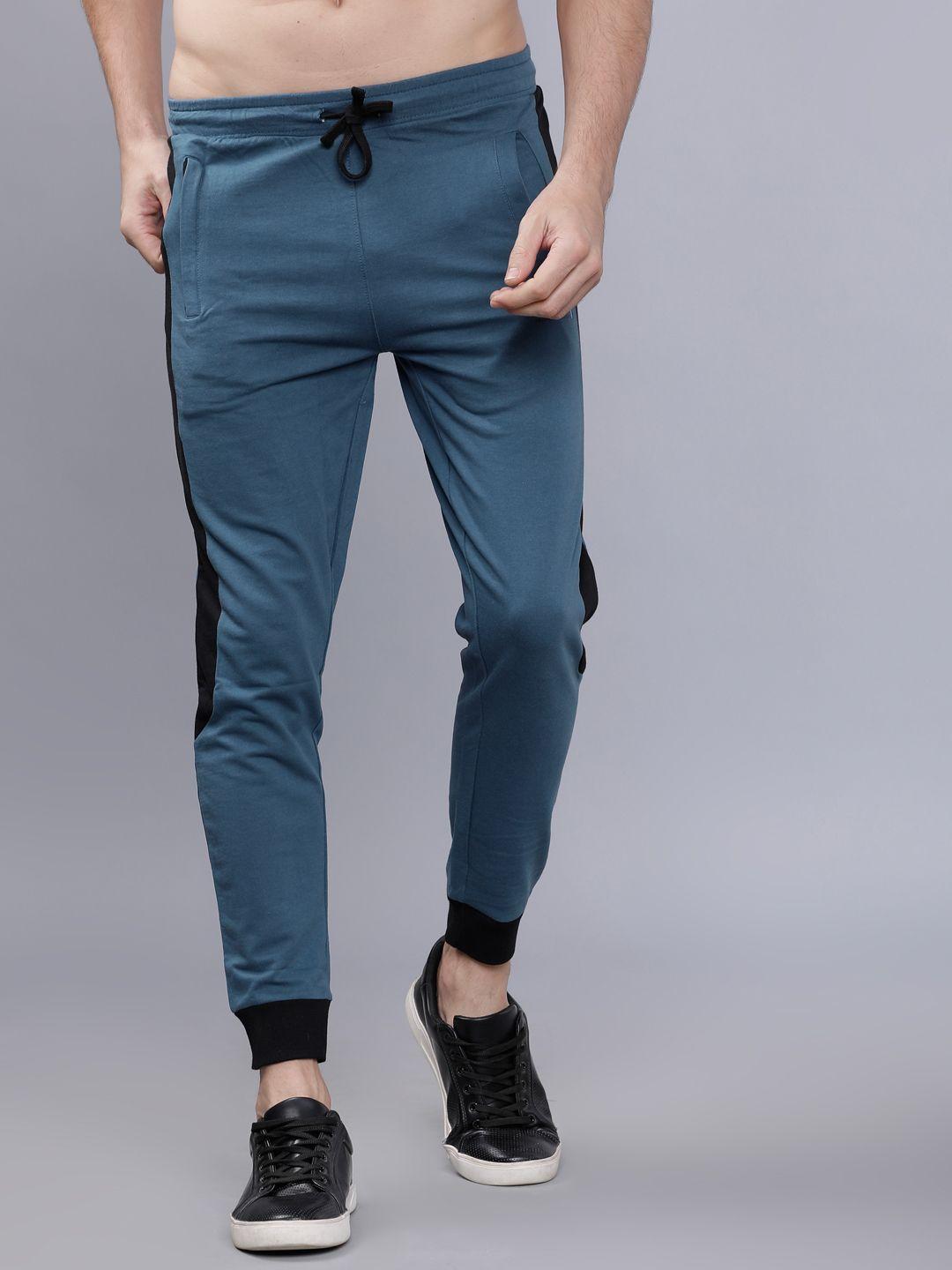 the indian garage co men teal blue solid slim-fit joggers