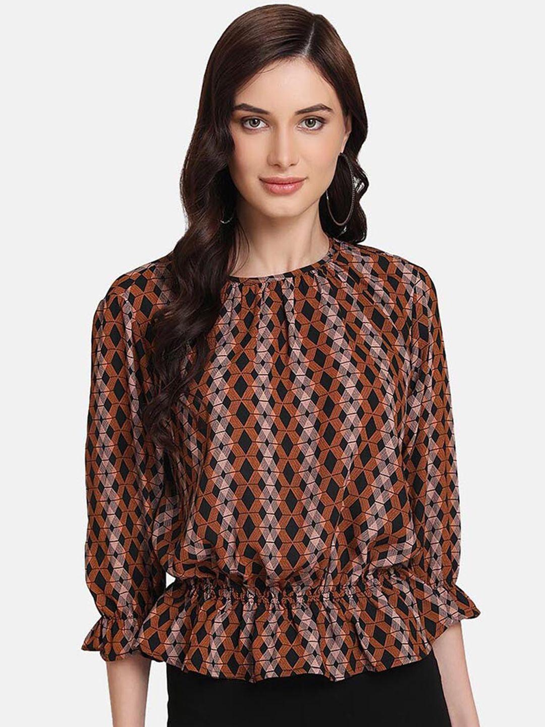 kazo women black printed cinched waist top