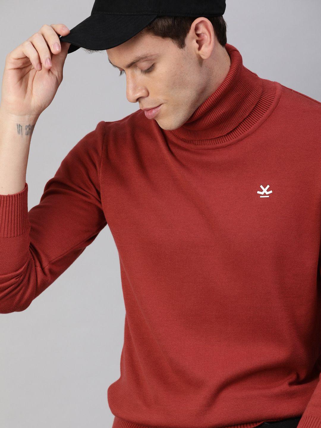 wrogn men red solid pullover sweater