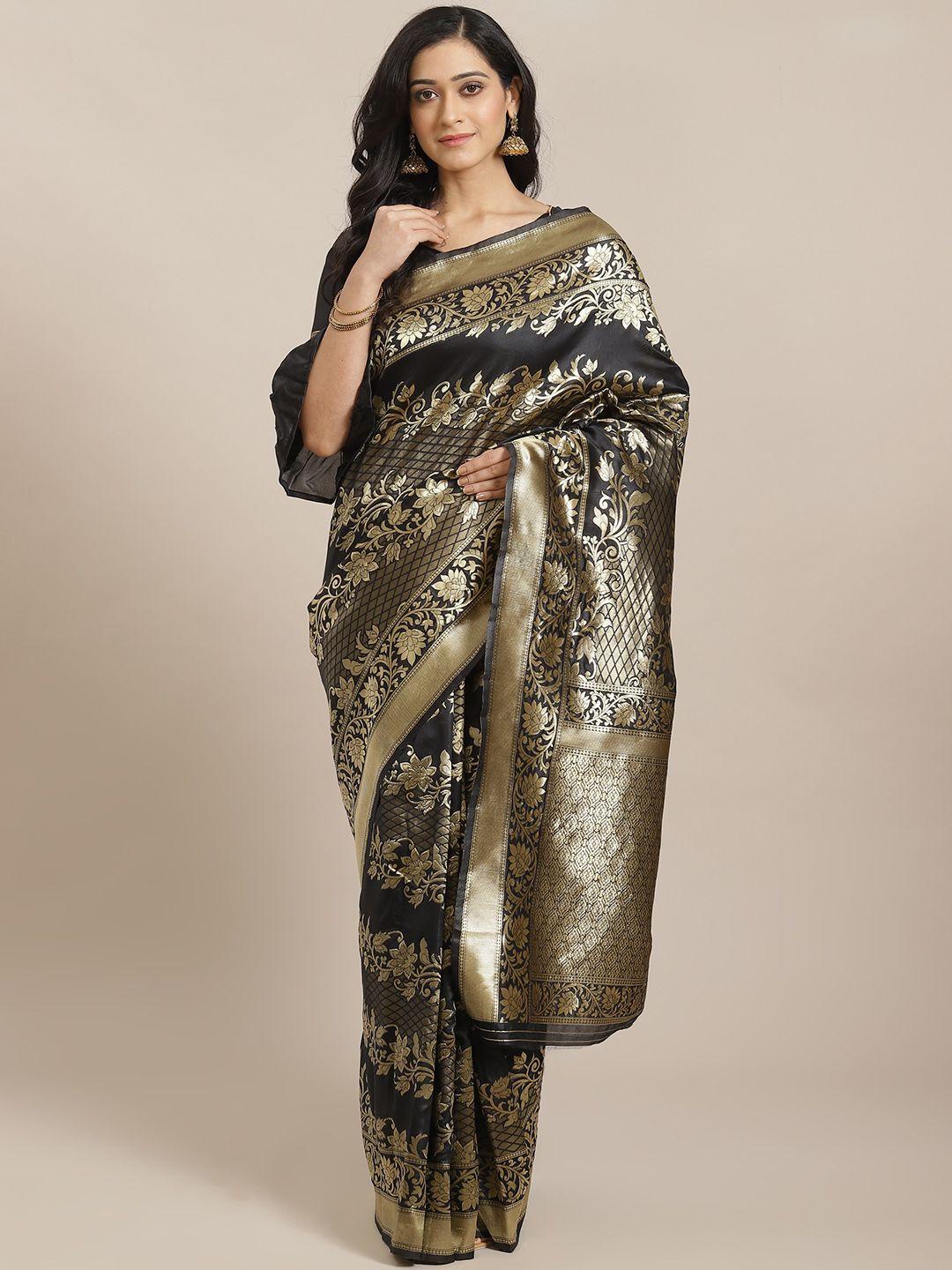 mitera black & golden zari woven design dharmavaram saree