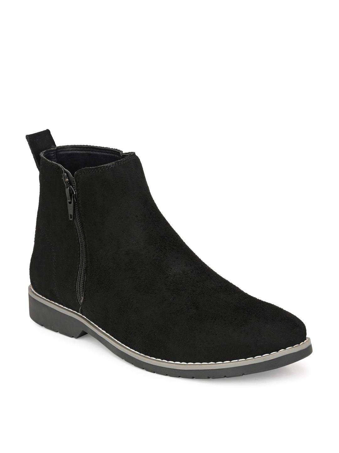 fentacia men black solid synthetic suede high-top flat boots