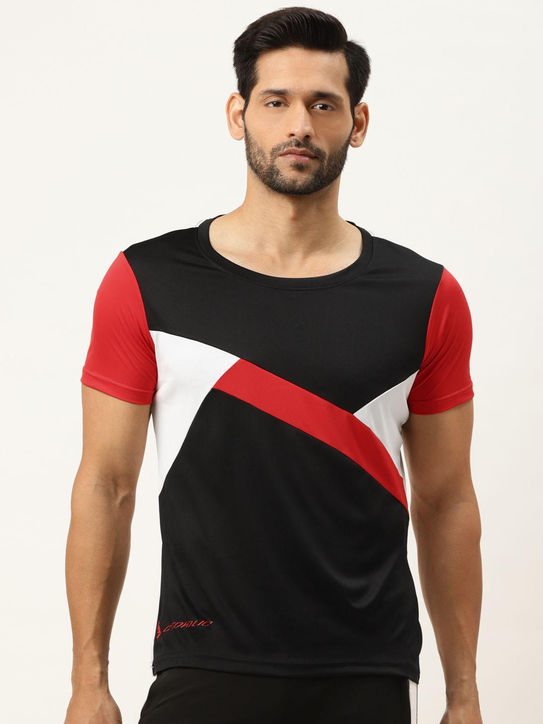 actoholic men black & white colourblocked round neck t-shirt