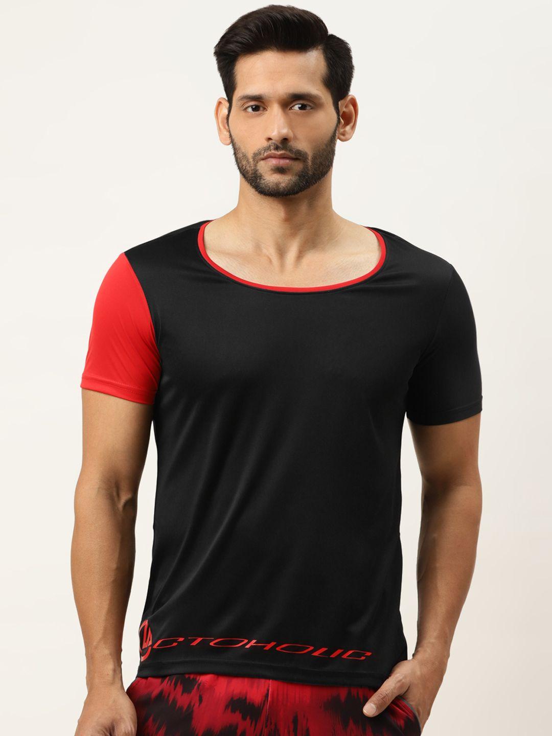 actoholic men black solid round neck t-shirt