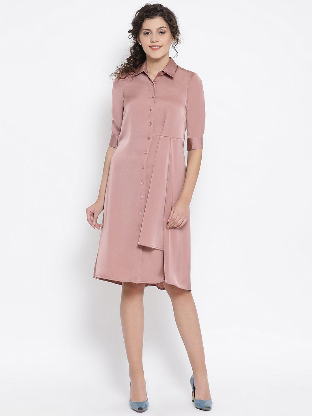 office & you women pink solid shirt dress