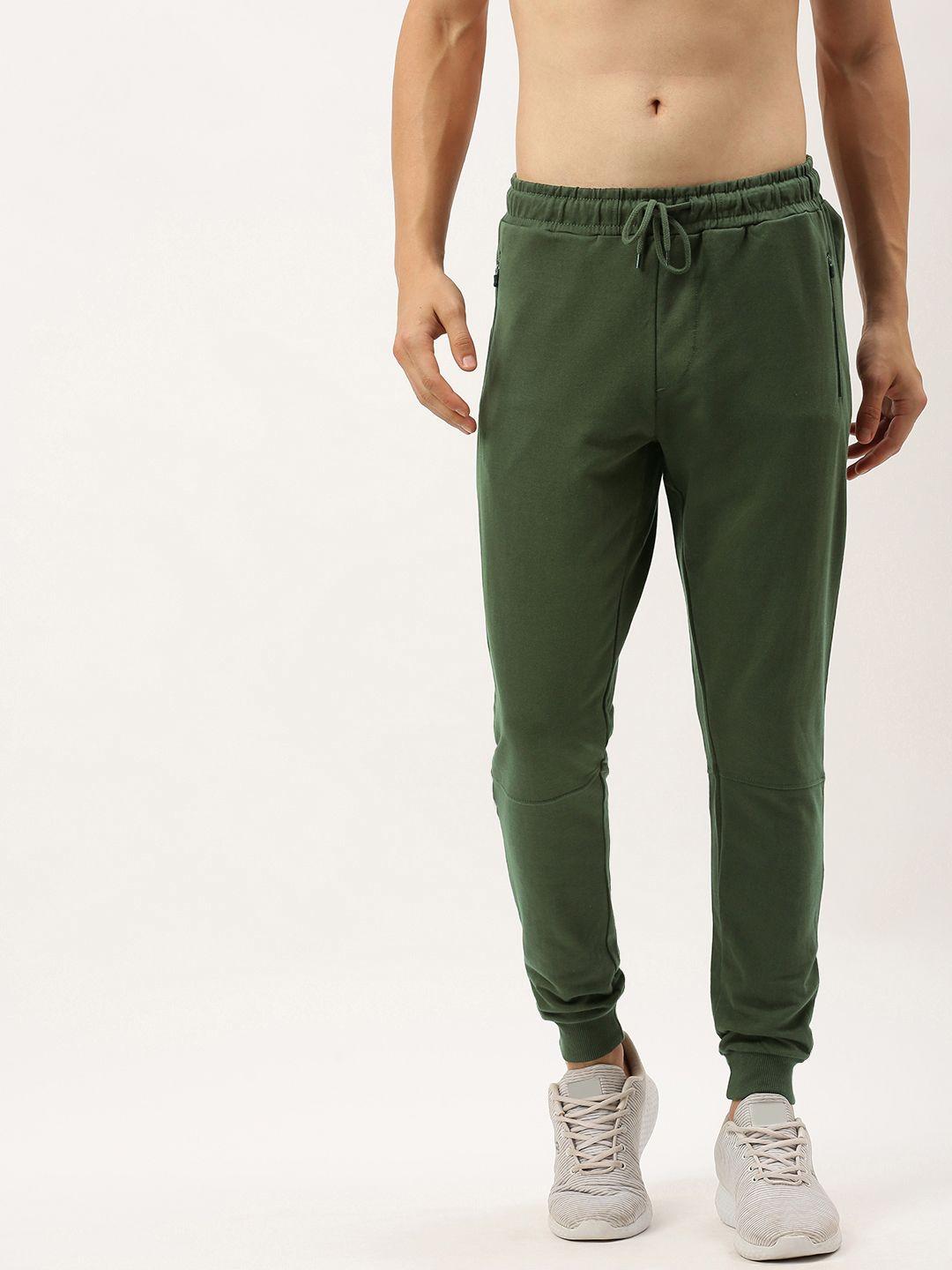 flying machine men olive green straight fit solid joggers with contrast detail