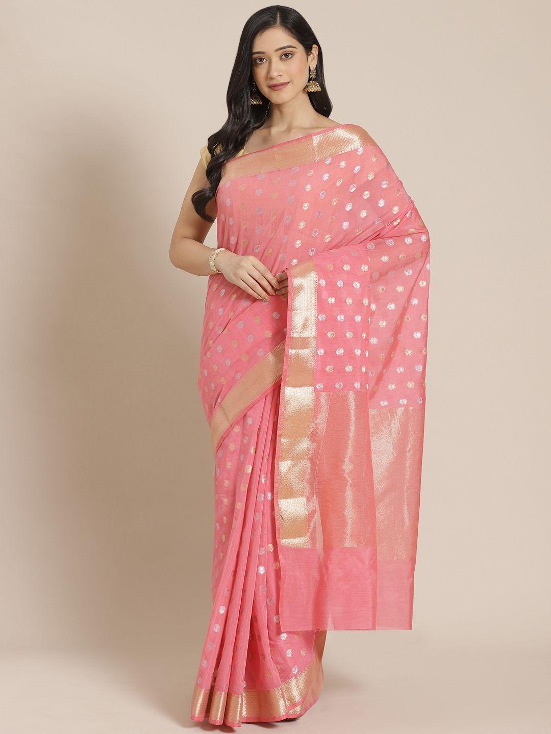 mitera pink & golden zari woven design banarasi saree