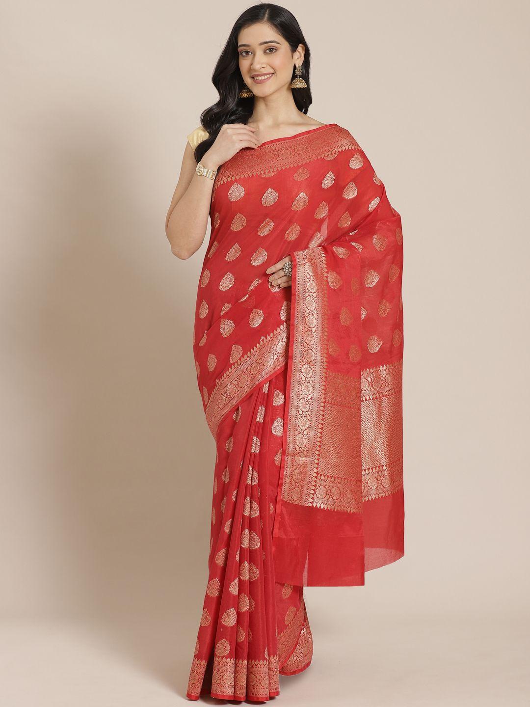 mitera red & golden zari woven design banarasi saree