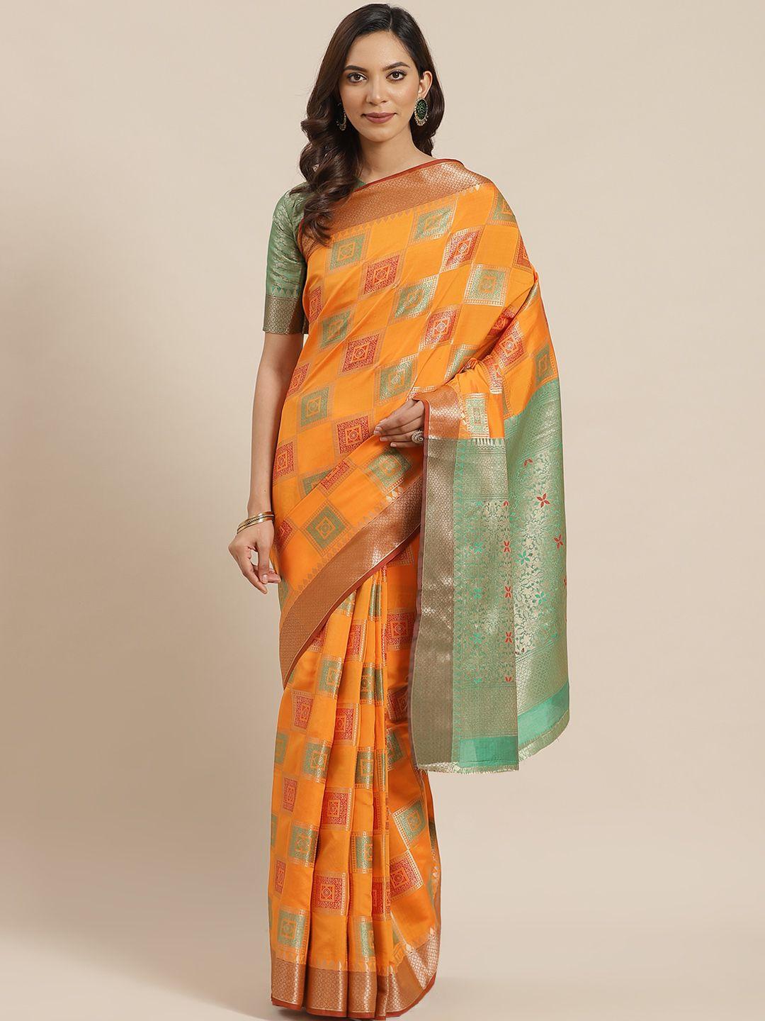 mitera orange & golden zari woven design banarasi celebrity saree