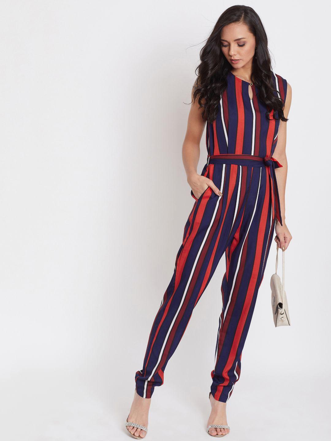 uptownie lite women multicoloured striped keyhole jumpsuit