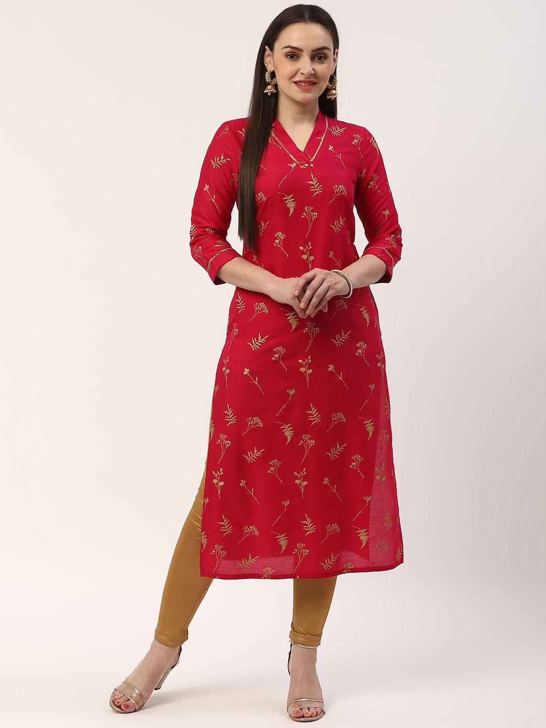 zizo by namrata bajaj women pink & golden printed straight kurta