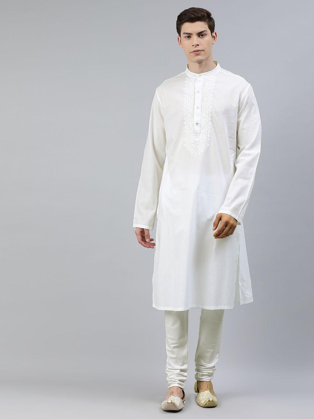 ethnix by raymond men white embroidered straight kurta