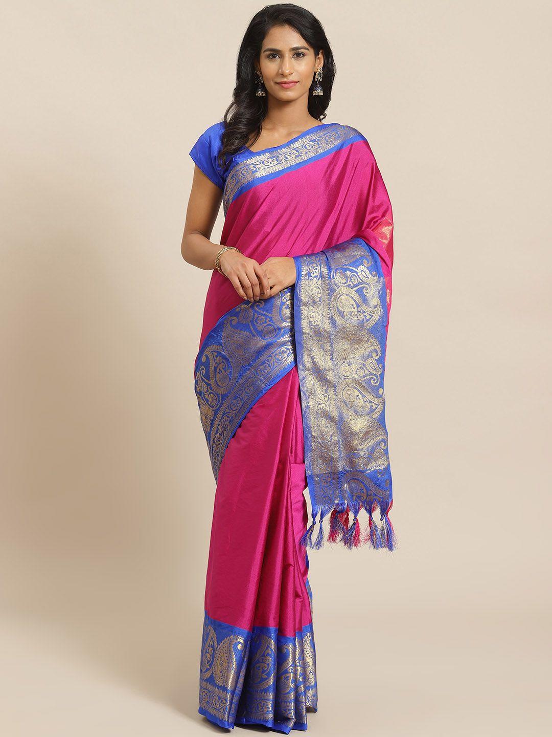 mitera magenta & blue solid banarasi saree