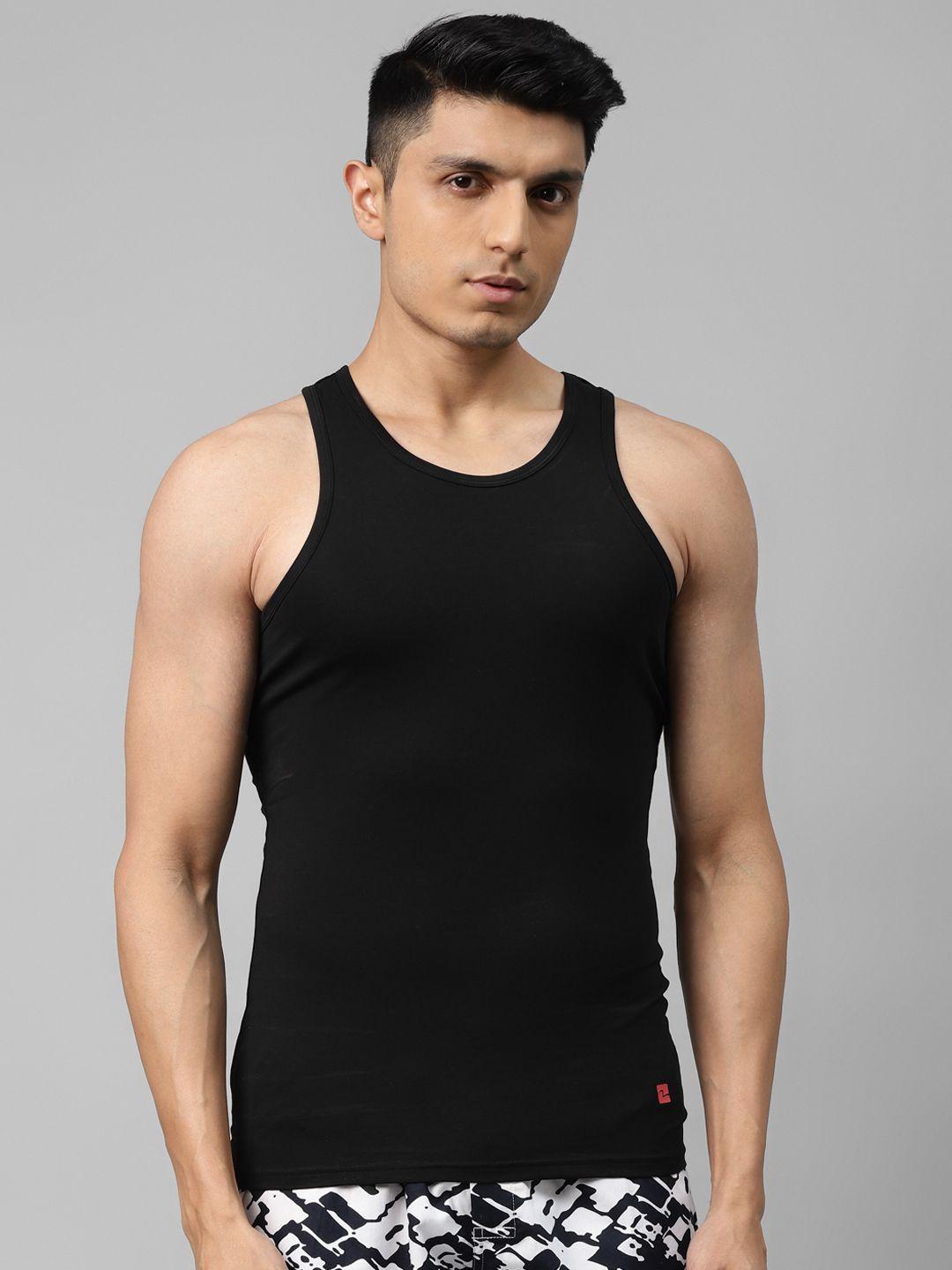 underjeans by spykar men cotton blend black vest