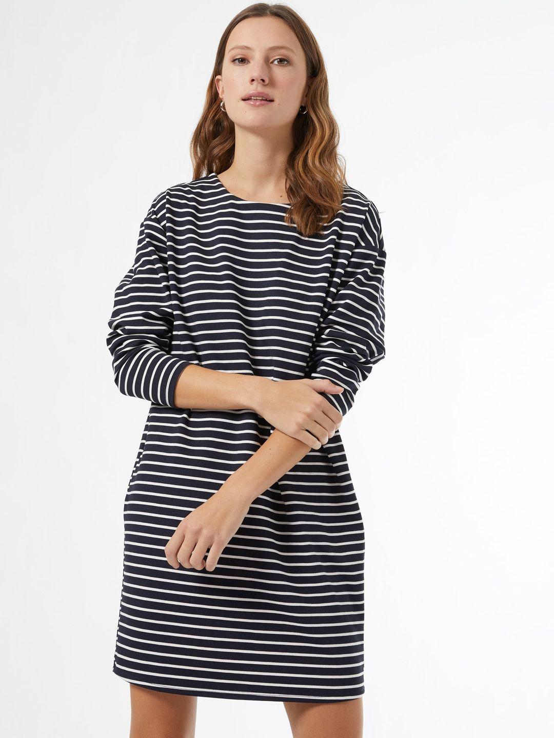 dorothy perkins women navy blue & white striped shift dress