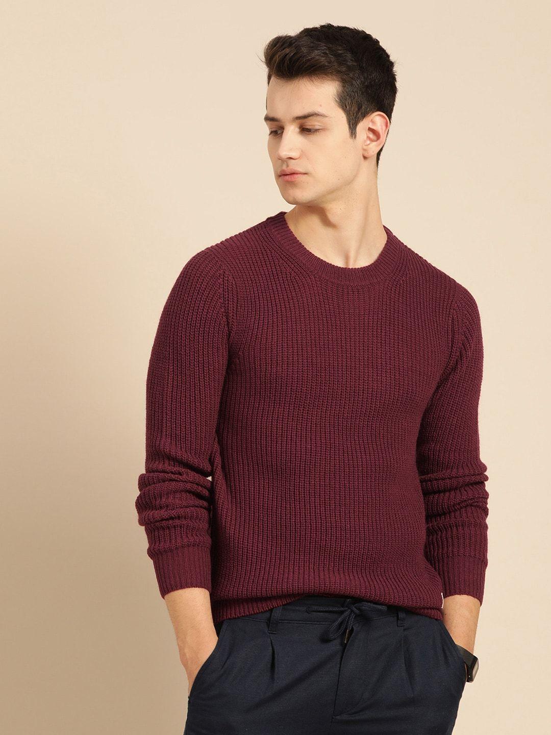 mr bowerbird men maroon tailored fit solid pullover