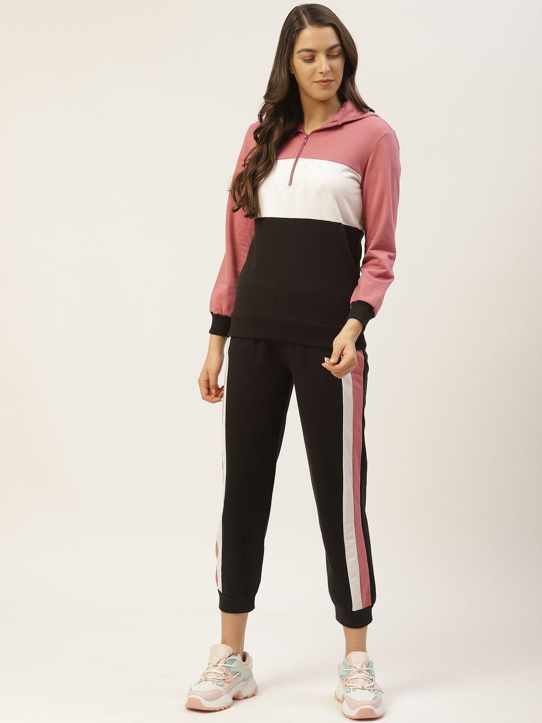 laabha women black & dusty pink colourblocked tracksuit