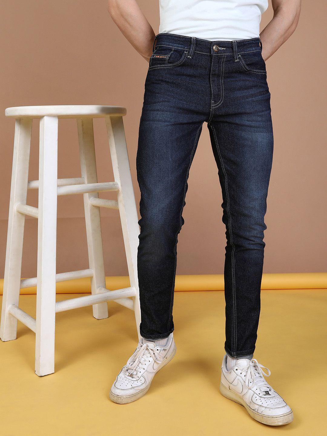 the indian garage co men navy blue slim fit mid-rise clean look jeans