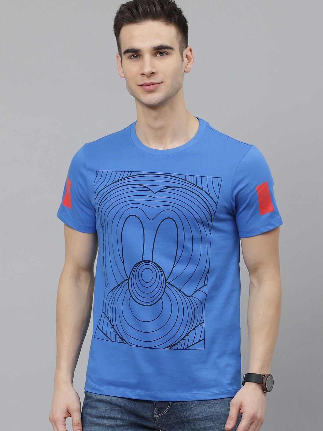 kook n keech disney men blue mickey mouse printed round neck pure cotton t-shirt