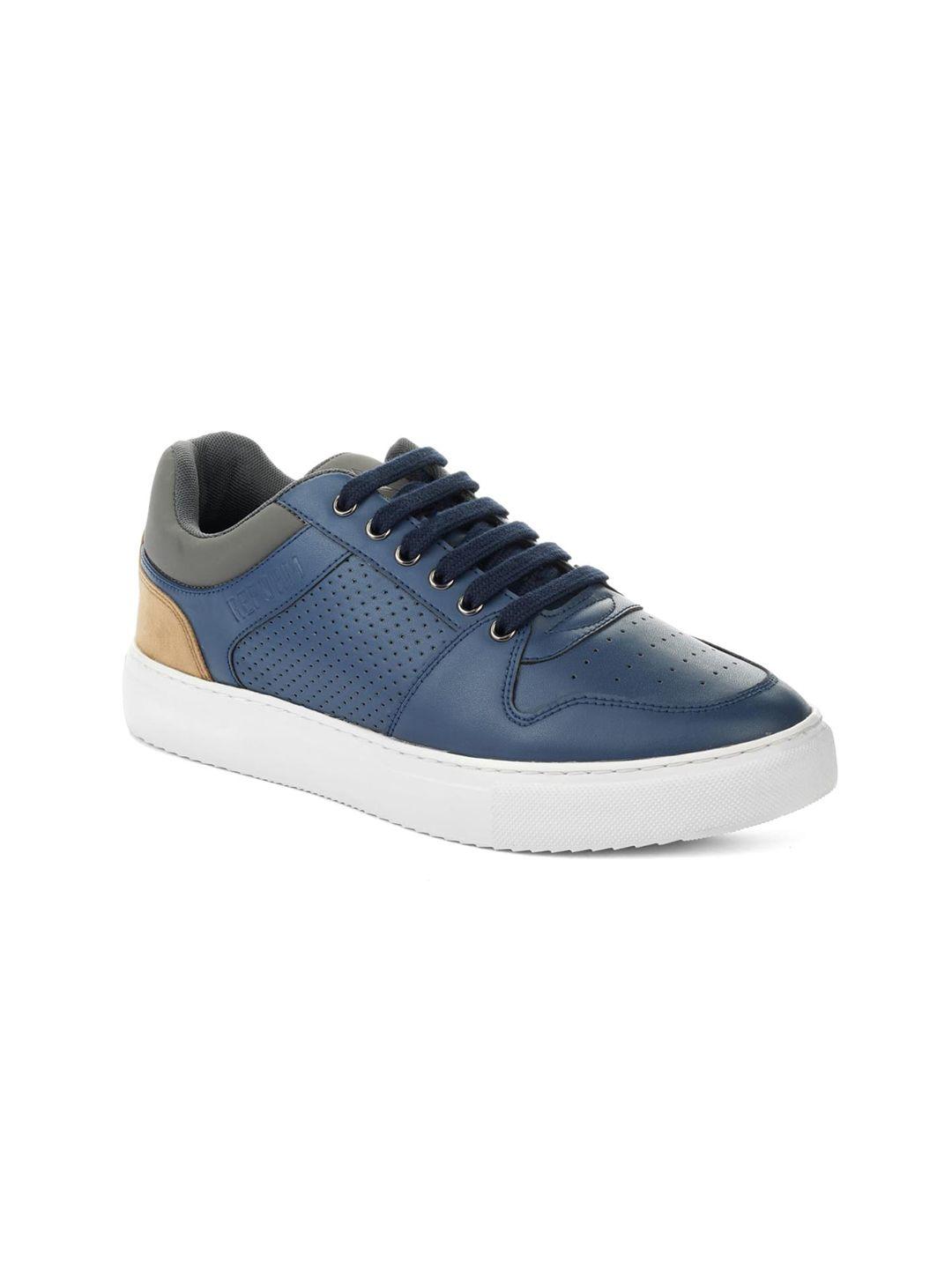 refoam men navy blue & beige colourblocked sneakers